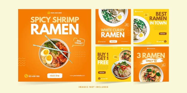 Vector plantilla de instagram de ramen de fideos