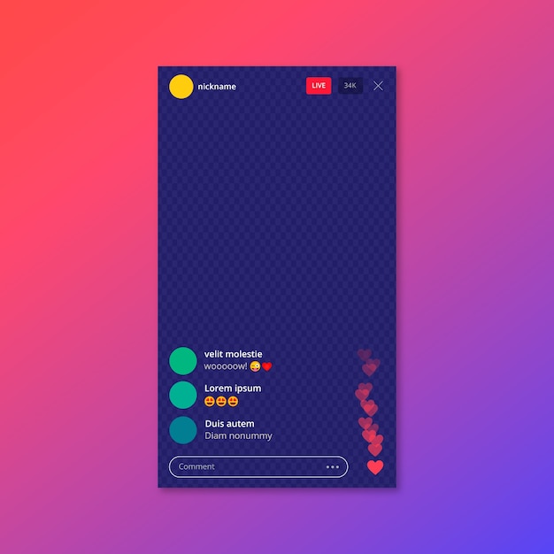 Plantilla de interfaz de la aplicación de transmisión en vivo de instagram
