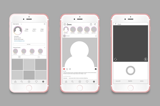 Vector plantilla de interfaz de perfil de instagram con concepto de teléfono