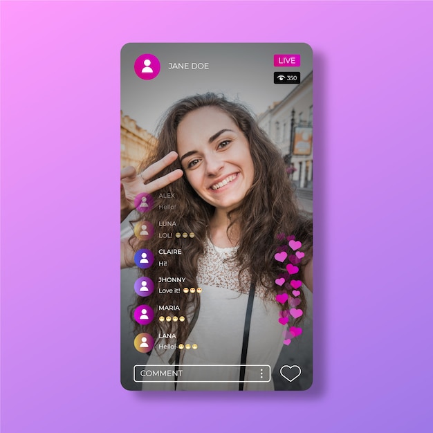 Vector plantilla de interfaz de transmisión en vivo de la aplicación instagram