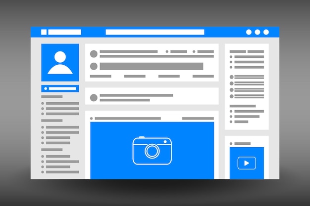 Vector plantilla de interfaz de usuario de página web diseño de interfaz de usuario de ventana de navegador de sitio web de red social en estilo plano