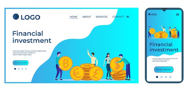 Plantilla de inversión financiera para la interfaz de usuario de la página de inicio del sitio web