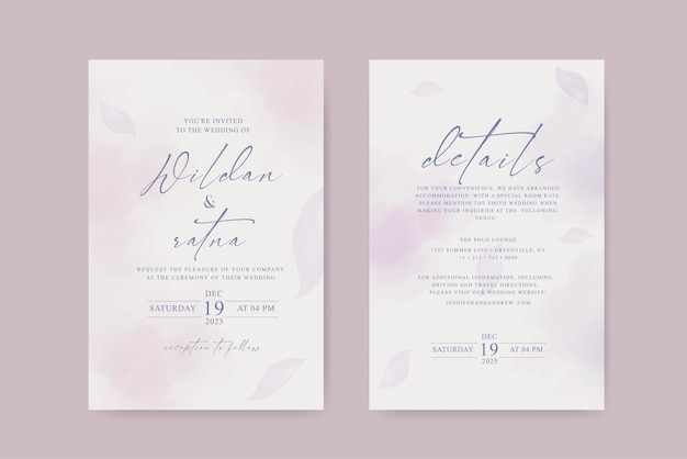 Plantilla de invitación de acuarela rosa hermosa boda