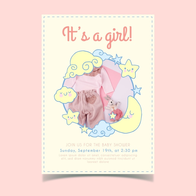 Plantilla de invitación de baby shower con foto