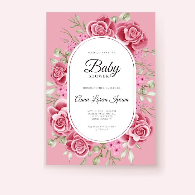 Plantilla de invitación de baby shower rosa rosa