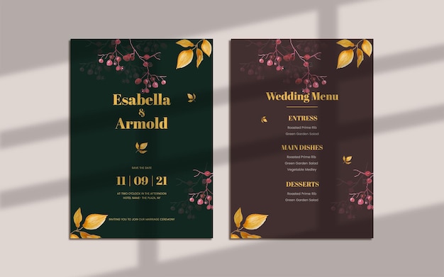 Plantilla de invitación de boda de acuarela dibujada a mano