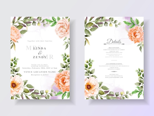 Plantilla de invitación de boda con acuarela floral