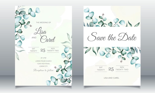Plantilla de invitación de boda con acuarela floral
