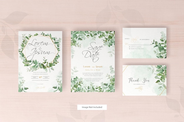 plantilla de invitación de boda de acuarela verde con eucalipto dibujado a mano