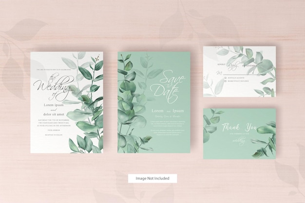 plantilla de invitación de boda de acuarela verde con eucalipto dibujado a mano