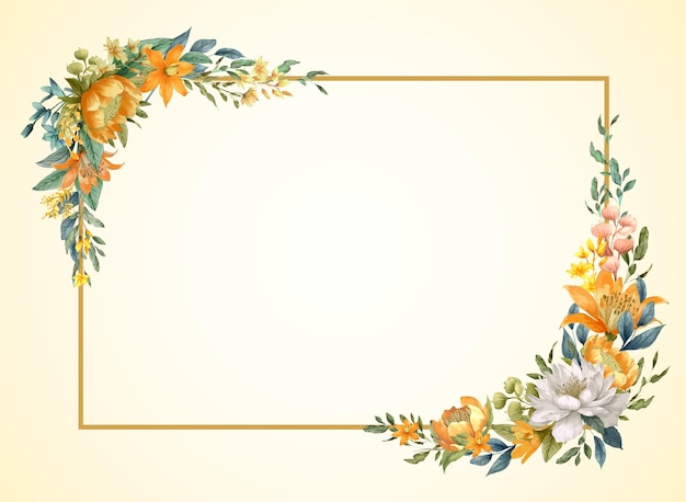 Plantilla de invitación de boda con acuarela vintage verde amarillo marco floral de fondo