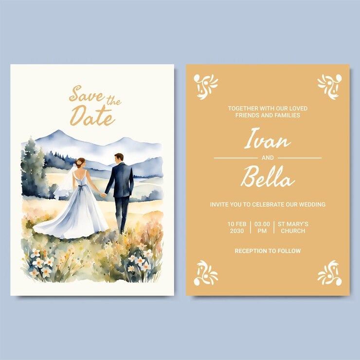 plantilla de invitación de boda en acuarela
