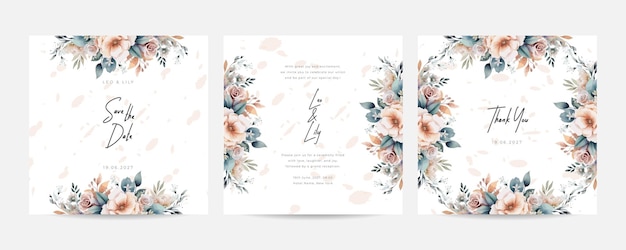plantilla de invitación de boda boho abstracta en un fondo de flores de begonia desnudas