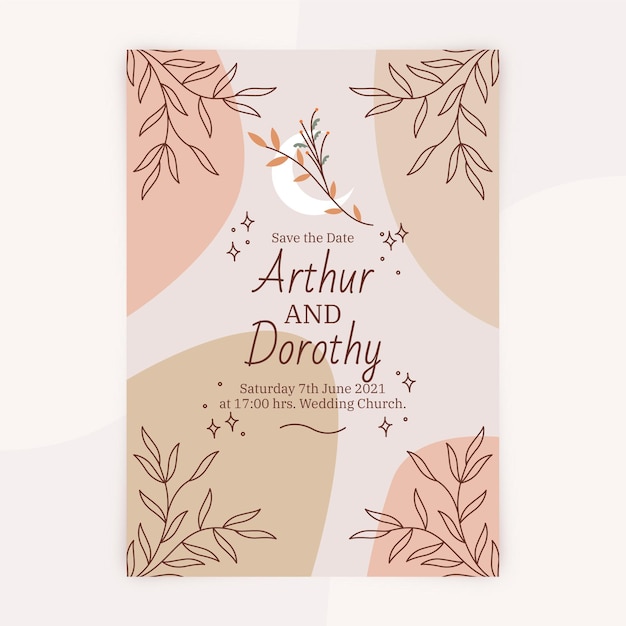 Vector plantilla de invitación de boda boho dibujada a mano