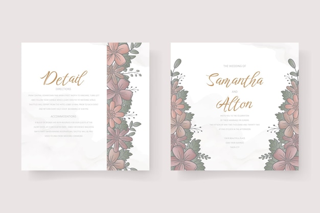 Plantilla de invitación de boda con contorno floral de color degradado