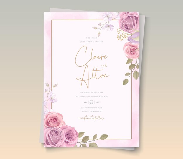 Plantilla de invitación de boda dibujada a mano con tema floral