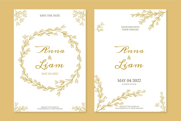 Vector plantilla de invitación de boda dibujada a mano