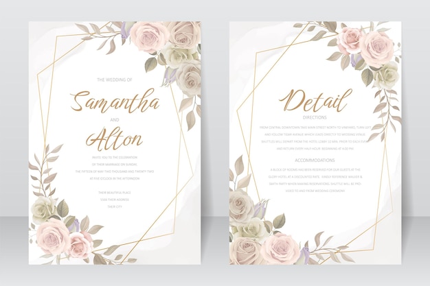 Vector plantilla de invitación de boda con diseño de flor de rosa