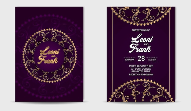 Plantilla de invitación de boda dorada de lujo