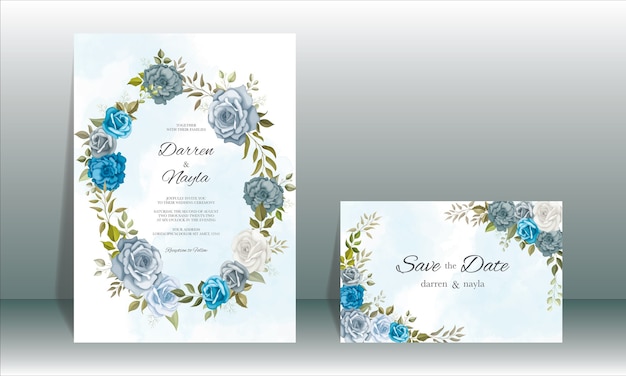 Plantilla de invitación de boda elegante con decoración floral