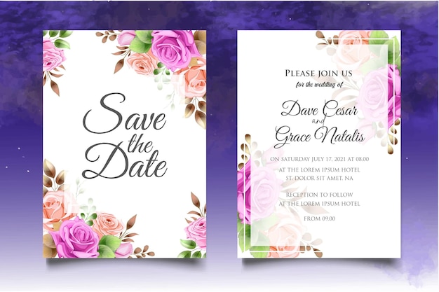 Vector plantilla de invitación de boda con elegante decoración floral