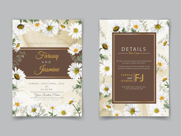 Vector plantilla de invitación de boda elegante con flores de margarita