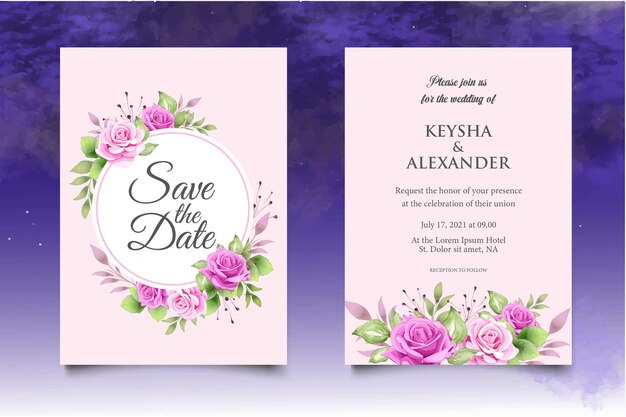 Plantilla de invitación de boda elegante con hermosas rosas