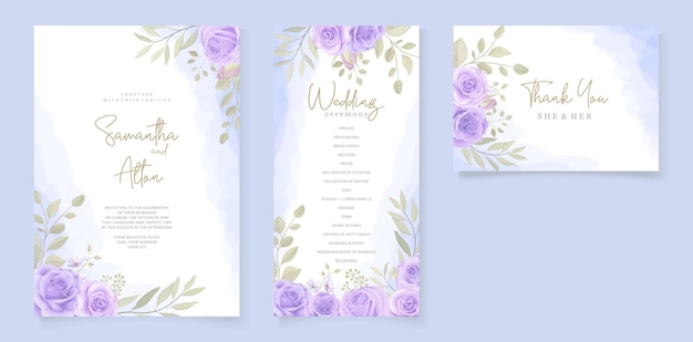 Plantilla de invitación de boda elegante con morado floral