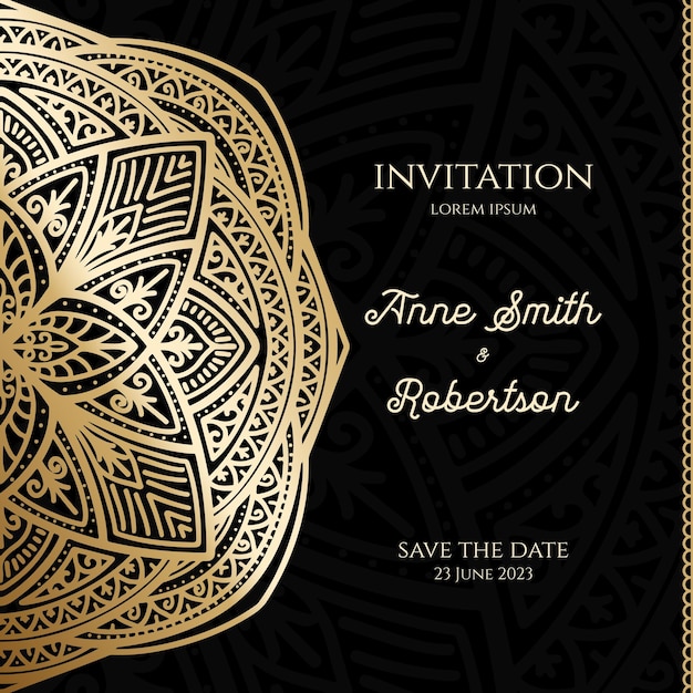 Plantilla de invitación de boda elegante de oro negro