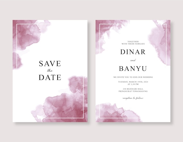 Vector plantilla de invitación de boda elegante con pinceles de acuarela