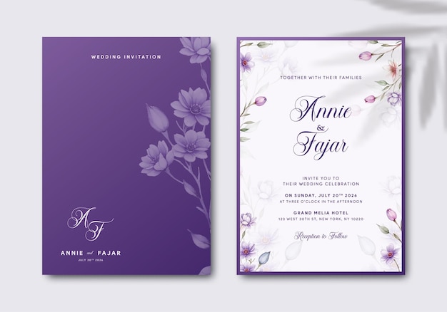 Plantilla de invitación de boda elegante con vector premium de flores