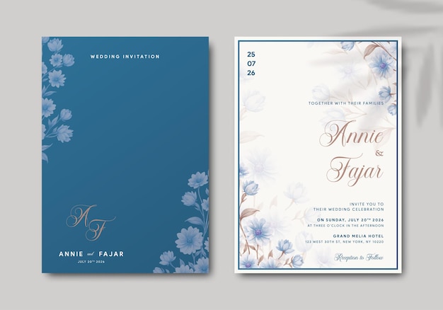 Plantilla de invitación de boda elegante con vector premium de flores