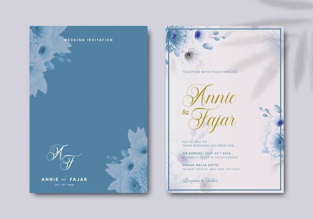 Plantilla de invitación de boda elegante con vector premium de flores