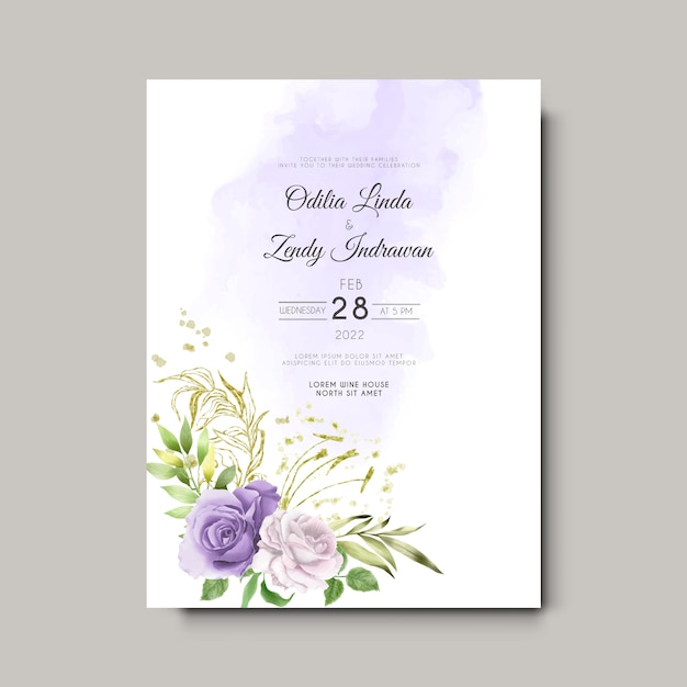 Vector plantilla de invitación de boda con elegantes rosas dibujadas a mano