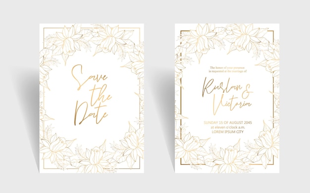 Vector plantilla de invitación de boda con elementos decorativos dorados