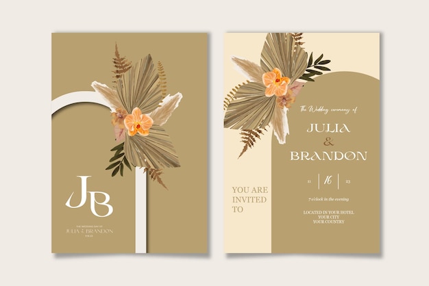 Plantilla de invitación de boda estilo boho