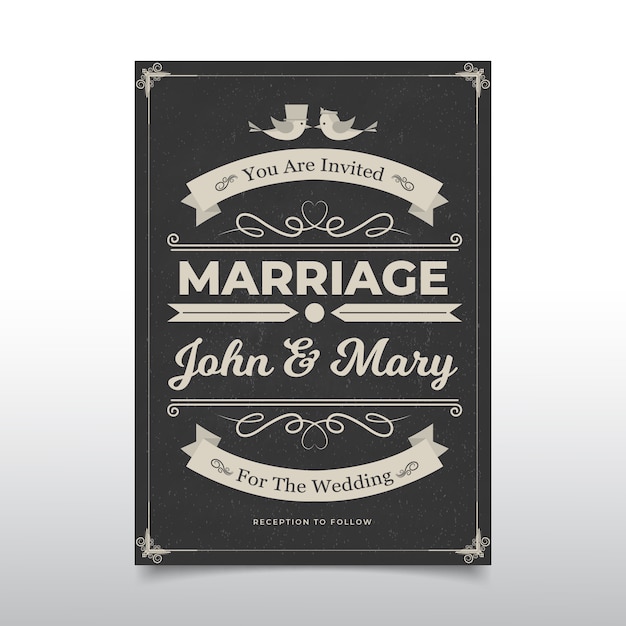Plantilla de invitación de boda con estilo de diseño vintage