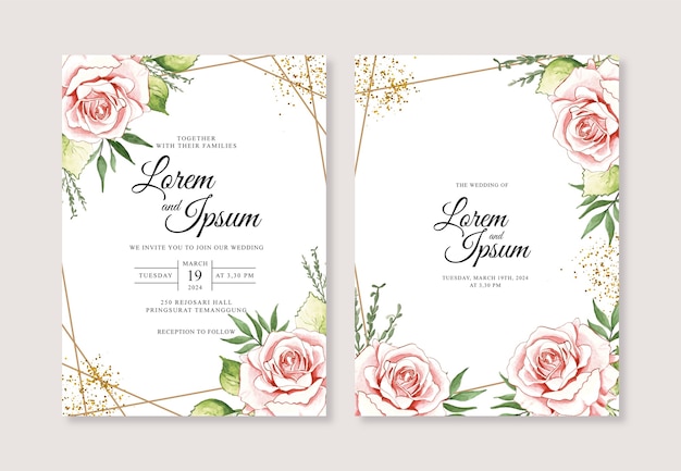 Plantilla de invitación de boda con flor de acuarela