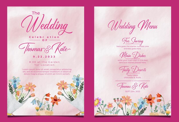 plantilla de invitación de boda flor acuarela