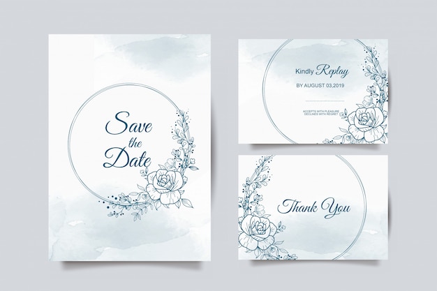 Vector plantilla de invitación de boda con flor azul