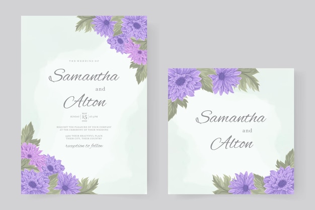Plantilla de invitación de boda de flor de crisantemo dibujado a mano