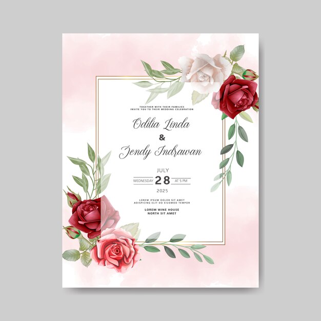 Plantilla de invitación de boda con flor hermosa