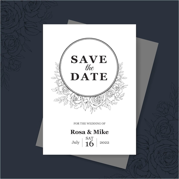 Plantilla de invitación de boda de flor rosa de contorno