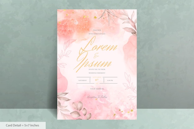 Vector plantilla de invitación de boda floral acuarela pintada a mano