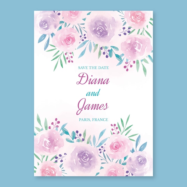 Vector plantilla de invitación de boda floral acuarela