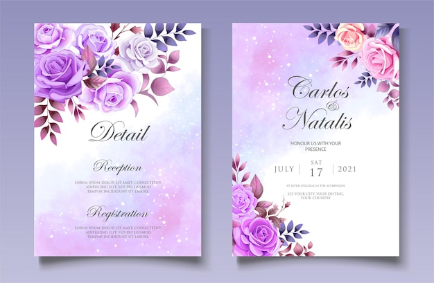 Vector plantilla de invitación de boda floral en acuarela