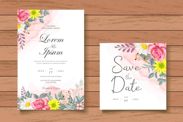 Plantilla de invitación de boda floral en acuarela