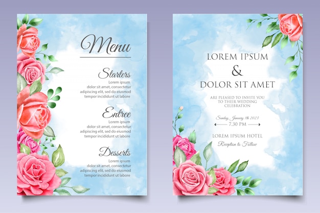 Plantilla de invitación de boda floral acuarela