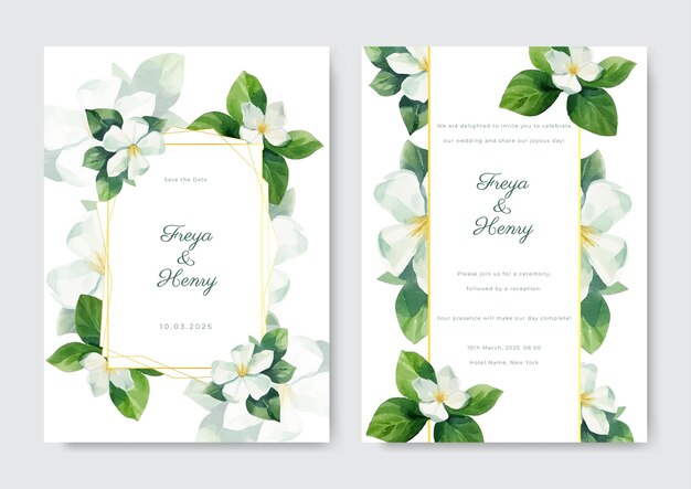 Plantilla de invitación de boda floral con decoración de flores y hojas Concepto de diseño de tarjeta botánica