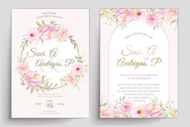 Plantilla de invitación de boda floral dibujada a mano